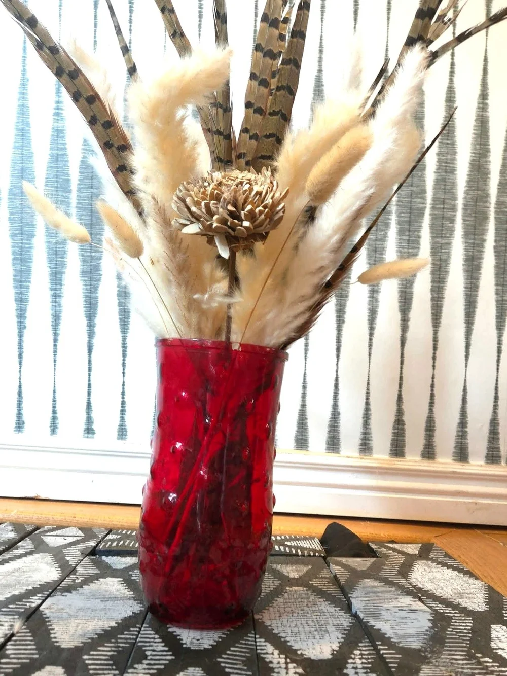 Decorative Red Glass Vase Floral Arrangement NOT Included